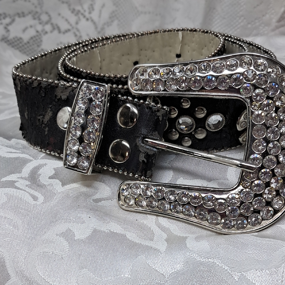 Genuine Leather Belt with Silver Accents - Picture 1 of 9